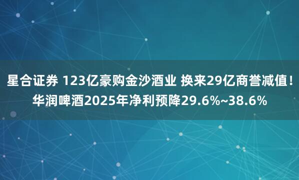 星合证券 123亿豪购金沙酒业 换来29亿商誉减值！华润啤酒2025年净利预降29.6%~38.6%